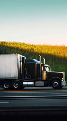 Wall Mural - A large black semi truck on the road