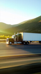 Wall Mural - A large black semi truck on the road