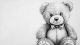 A teddy bear drawing sketch, black and white.