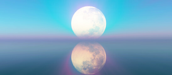 Wall Mural - full moon reflection on the water illustration