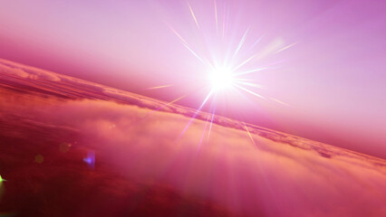 Wall Mural - above clouds fly sunset sun ray