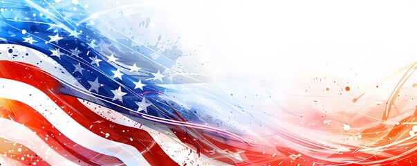 Abstract American Flag with White Background and Colorful Splashes