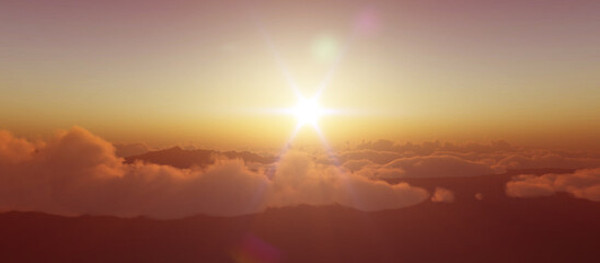 Wall Mural - above clouds fly sunset sun ray