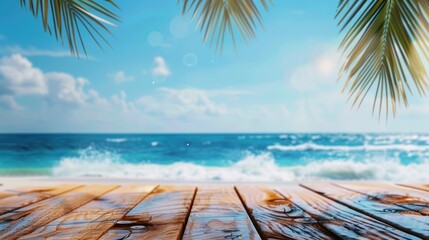 Wall Mural - Tropical Beach with Wooden Plank