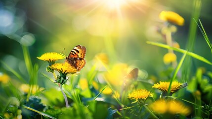 Wall Mural - Sunny Meadow with Butterfly