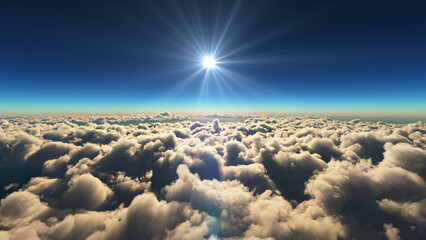 Wall Mural - above clouds fly sunset sun ray illustration