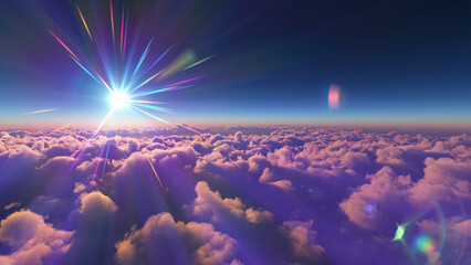 Wall Mural - above clouds fly sunset sun ray illustration