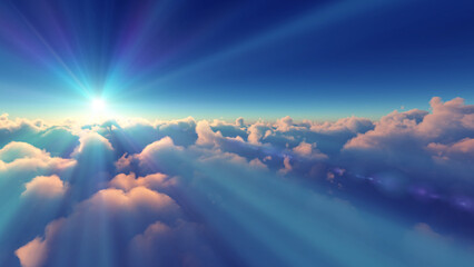 Wall Mural - above clouds fly sunset sun ray illustration