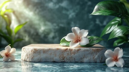 Poster - White Flowers on a Marble Podium