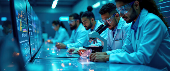 Wall Mural - scientists working in a modern laboratory - medical research, biotechnology, genetics, healthcare ba