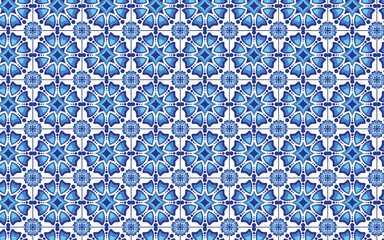 Wall Mural - seamless pattern with blue flowers, Decorative mosaic flower blue color seamless pattern.