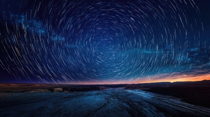 Wall Mural - A mesmerizing night sky with bright stars, each surrounded by faint glowing rings. The Milky Way stretches across the horizon, creating a stunning celestial display.
