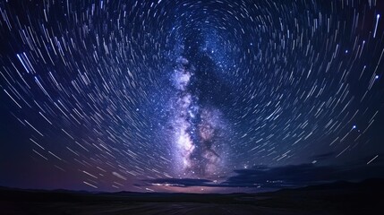 Wall Mural - A mesmerizing night sky with bright stars, each surrounded by faint glowing rings. The Milky Way stretches across the horizon, creating a stunning celestial display.