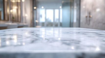 Wall Mural - empty marble table top with blurred bathroom interior background