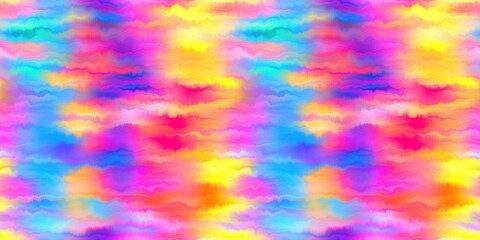 Wall Mural - Modern rainbow blur summer seamless border pattern for a funky hippy mood. Wavy blur bleed melt ink banner edging effect in vibrant gradient tie dye colors. 