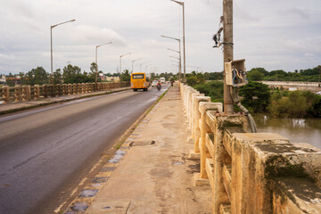 concrete bridge railing. Closeup of the edge of a white cement bridge