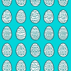 Sticker - Easter eggs with a blue background. Modern line pattern.