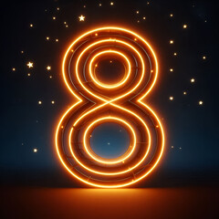 Wall Mural - 3d orange neon number 8