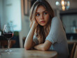 © alfa27 - A woman sits at a table with a glass of wine in front of her