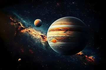 Wall Mural - the jupiter with its satellites in the starry universe