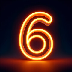 Wall Mural - 3d orange neon number 6