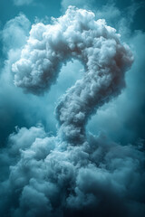 Aufkleber - A question mark surrounded by swirling clouds, representing confusion, isolated on a pastel blue background,