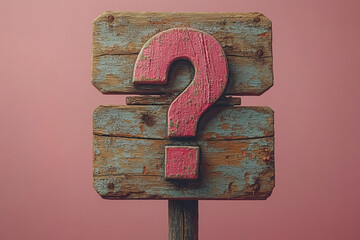 Aufkleber - A question mark with a road sign, representing decisions and directions, isolated on a pastel coral background,