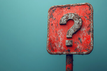 Aufkleber - A question mark with a road sign, representing decisions and directions, isolated on a pastel coral background,
