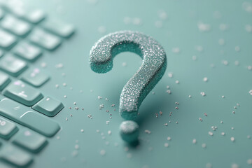 Poster - A question mark with a computer cursor clicking on it, symbolizing a search for information online, set against a pastel mint green background,