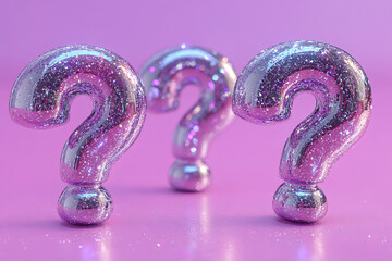 Aufkleber - A mix of dull question marks with one sparkling and silver, set against a pastel lavender background,
