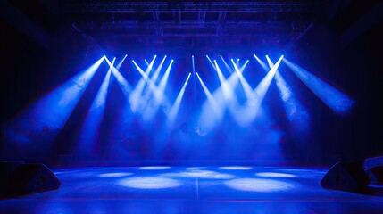 Wall Mural - Concert stage with blue and white spotlights, casting a serene glow over a classical music performance