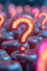 Aufkleber - A background of soft grey question marks, with one highlighted in bright gold, set against a pastel pink background,