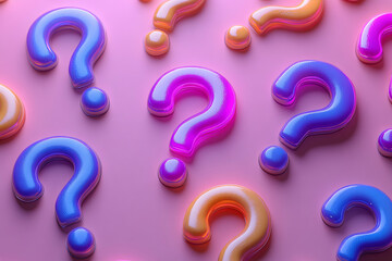 Aufkleber - A pattern of uniform question marks, with one glowing neon purple, isolated on a pastel peach background,