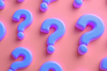 Aufkleber - A pattern of uniform question marks, with one glowing neon purple, isolated on a pastel peach background,