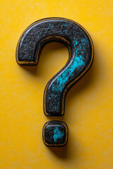 Aufkleber - A row of identical dark question marks, with one question mark in vibrant turquoise, isolated on a pastel yellow background,