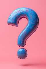 Aufkleber - A mix of dull question marks, with one question mark outlined in electric blue, set against a pastel pink background,