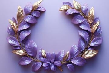 Aufkleber - A golden laurel wreath, representing victory, isolated on a pastel lavender background,