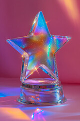 Aufkleber - A shining star trophy, symbolizing excellence, isolated on a pastel pink background,