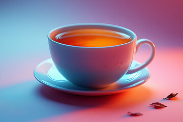 Sticker - A cup of green tea, full of antioxidants that benefit the brain, isolated on a pastel peach background,