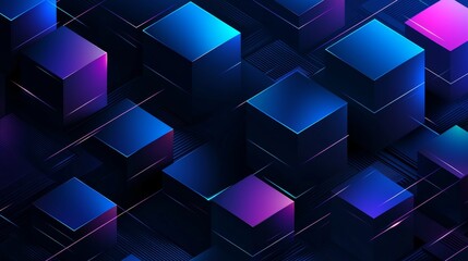 Wall Mural - A geometric background with isometric digital blocks illustrates the concept of blockchain technology and modern technology.