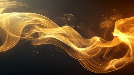 Radiant, golden 3D smoke, forming elegant spirals and curls against a dark backdrop