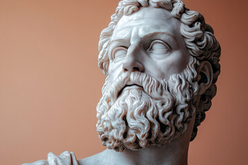 Aufkleber - A Greek statue bust of a philosopher, set against a pastel peach background,