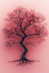 Aufkleber - A tree of life, symbolizing interconnectedness, isolated on a pastel coral background,