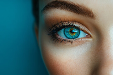 Poster - A closed eye with a third eye open, representing inner vision, isolated on a pastel turquoise background,