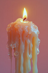 Aufkleber - A half-melted candle, barely flickering, set against a pastel pink background,