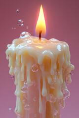 Fototapete - A half-melted candle, barely flickering, set against a pastel pink background,