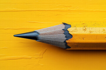 Leinwandbilder - A broken pencil, symbolizing a loss of creativity, set against a pastel yellow background,
