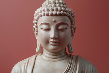 Poster - A serene Buddha statue, isolated on a pastel pink background,