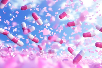 Sticker - A dynamic and energetic image of capsules bursting through a cloud of light symbolizing the vibrant powerful and transformative potential of pharmaceutical treatments in healthcare