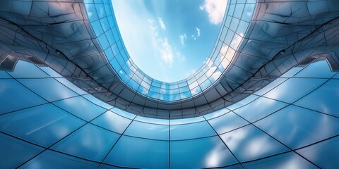 Wall Mural - A blue sky with a few clouds and a large building in the background